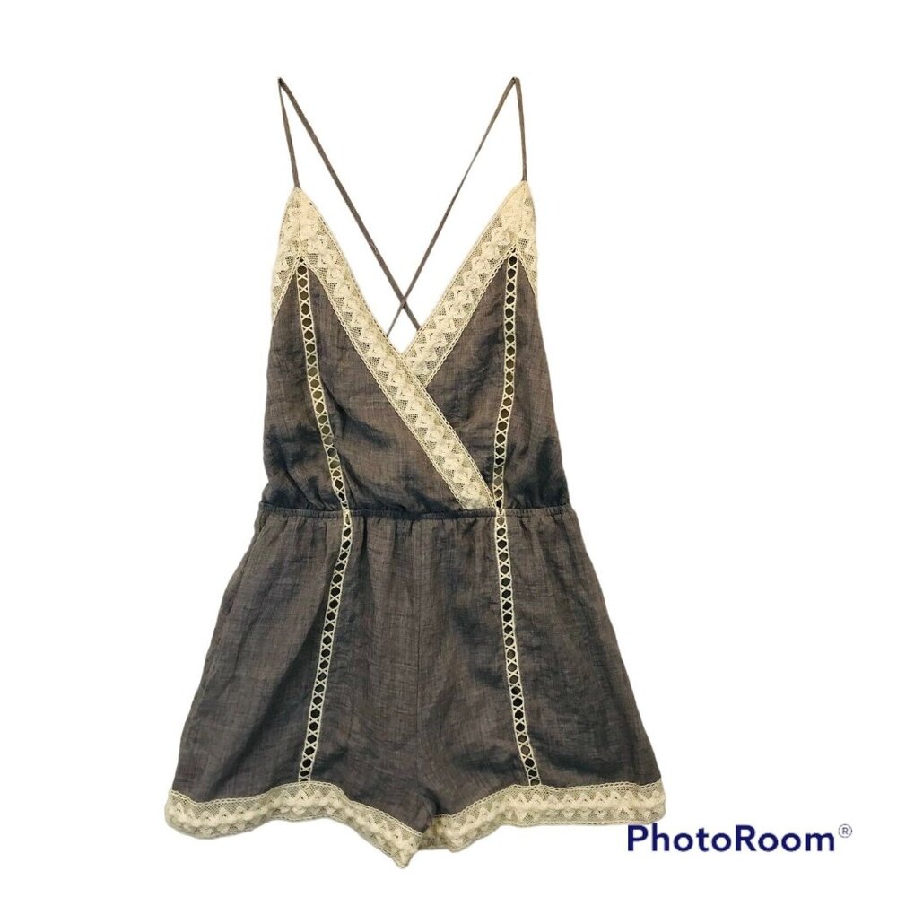 PAVLUX Womens M Short Romper Lingerie Feminine Fairy BoHo Lace Trim Lined Sexy
